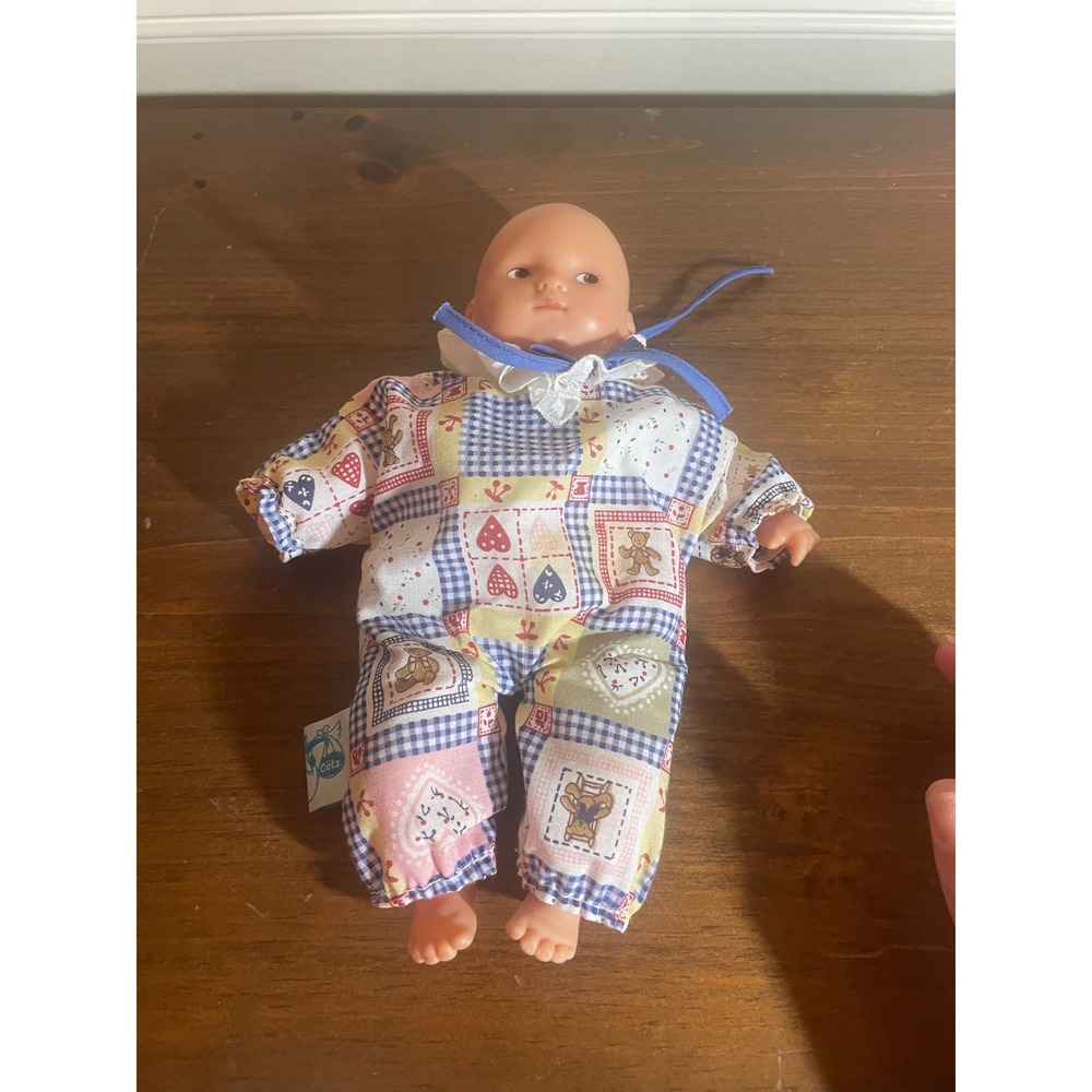 Gotz Baby Doll 8 Inch Soft Body Patchwork Teddy Bear Romper Lace Collar